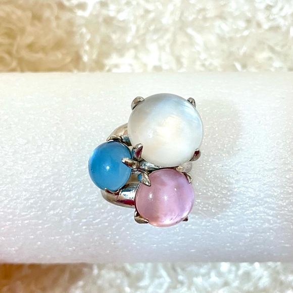 Final price drop! Designer jewelry ring stamped 928 silver resizable white pink - Picture 9 of 12